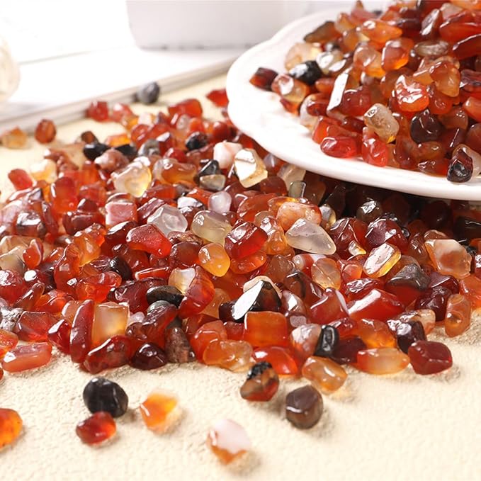 Erliway 100g Natural Carnelian Crystal Chips 7-9mm Tumbled Stones | Small Crushed Crystal Stone, Polished Crystals Chips for Fish Tank, Healing Tumbled Rocks for Reiki Jewelry Making Home Décor