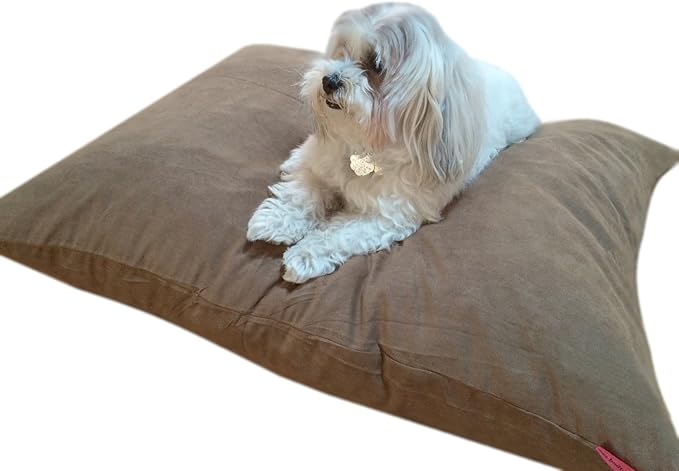 Durable Comfort Micro-Cushion Memory Foam Pet Dog Pillow Bed with Waterproof Liner + External Cover for S,M,L Dogs- Complete Set (Brown Microsuede, 36''x29'')