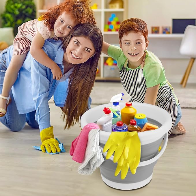 Collapsible Bucket with Handle 10L(2.6 Gallon), Portable Mop Bucket for Cleaning, Silicone Ice Buckets for Outdoor Camping Fishing Car Washing Household Cleaning Supplies, Large Plastic Wash Basin Tub