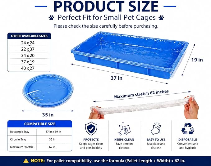 Disposable Small Animal Cage Liners, Plastic Liners Can Cover 37x19, 34x22 30x20 Inches, Suitable For Rabbits, Birds, Guinea Pigs, Chinchillas(50)