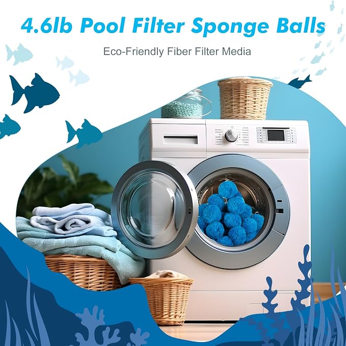 Zubebe 7.7 lbs Pool Filter Media Balls Fiber Filter Media for Swimming Pool Sand Filters and Bath Center Bathtubs Spas Aquarium Grime Cleaning Scum (Blue)