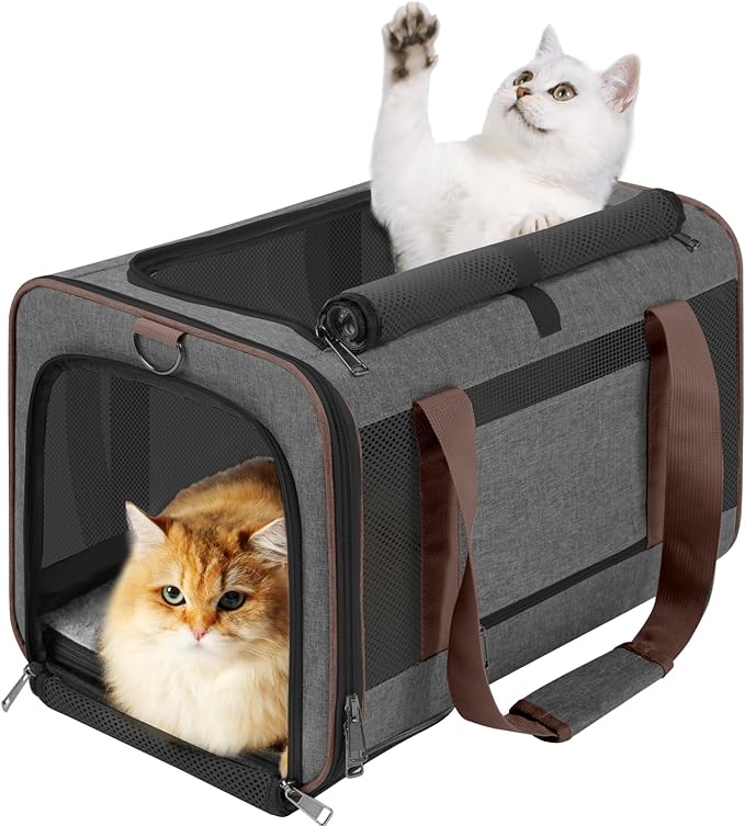 GAPZER Small Dog Carrier Cage Soft Chihuahua / Softshell Big Cat Carrier Maine Coon / Pet Taxi Carrying Bag over 25lbs / Top Loader Travel Kennel Brown