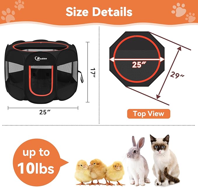 Siedihit Black Dog Cat Playpen, Puppy Pet Playpen Indoor for Small Dog Crate Tent Cage Outdoor, Portable Pop Up Dogs Enclosure Kennel with Carrying Case for Dogs/Cats/Rabbits