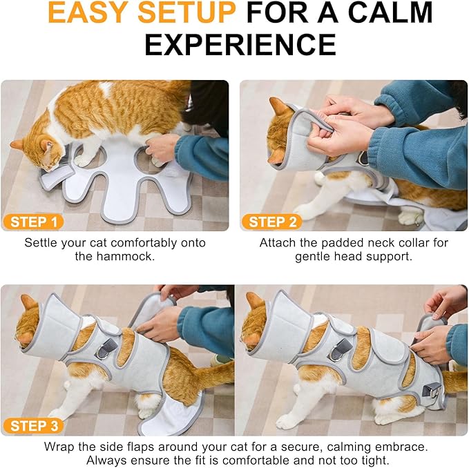 BEAUTYZOO Cat Grooming Hammock Harness for Cats Small Dogs-Self-Adherent Wrap Cat Holder for Cutting Nails,Cat Hammock with Cone Collar Soft to Stop Licking,Dog Hanging Sling Restraint Bag Cat Brushes