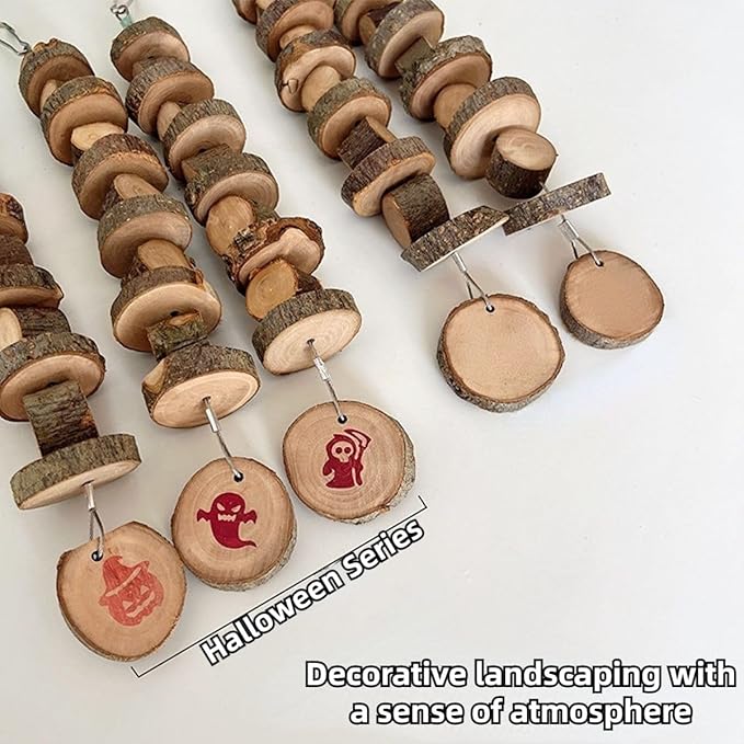 3pcs Small Animal Chews Toy,Natural Apple Wood,Block Cage Hanging Molars Treats Snack for Hamsters Rabbits Bird Chinchilla Squirrels for Halloween Holiday (Wooden Long Model)
