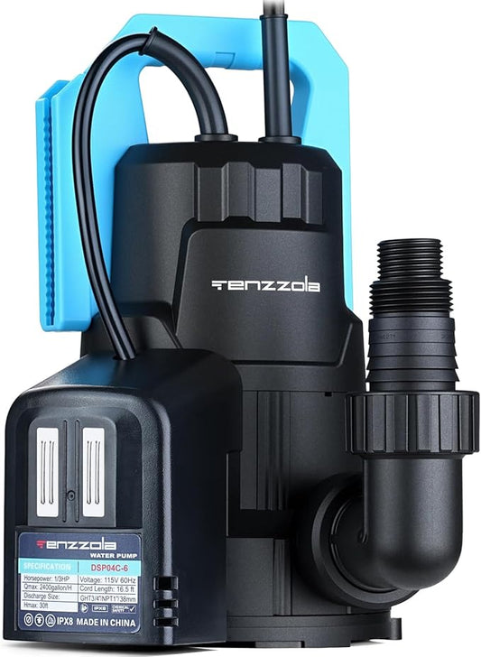 Sump Pump Submersible Utility Water Pump Thermoplastic Portable Electric Water Removal Transfer Pump with 16.4FT Cord for Swimming Pool Basement Garden Pond Tubs Draining, 1/3 HP Auto 2400GPH