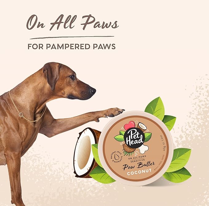 Pet Head On All Paws Coconut Paw Butter | Soothes & Nourishes for Soft Crack-Free Paws and Noses | Paw Moisturizer Balm | Vegan | Lick-Safe | Gentle Formula for Puppies | Made in USA | 1.4 oz.