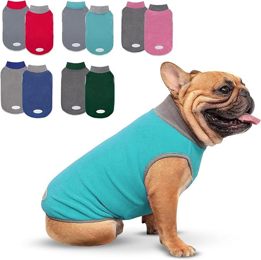 cyeollo 2 Pack Dog Sweatshirts Fleece Jacket with Reflective Stripe Pullover Stretchy Doggie Sweater Soft Pet Clothes Lightweight Dog Sweaters for Small Dogs, Teal & Grey M