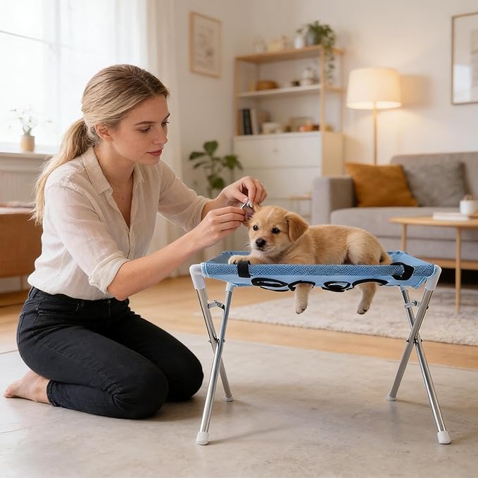Cat Grooming Hanger – Multi Hole Pet Hammock, Adjustable Hanging Strap, Scratch Resistant Safety Mesh | Comfortable Restraint System, Practical Tool for Nail Trim Ear Care Bathing