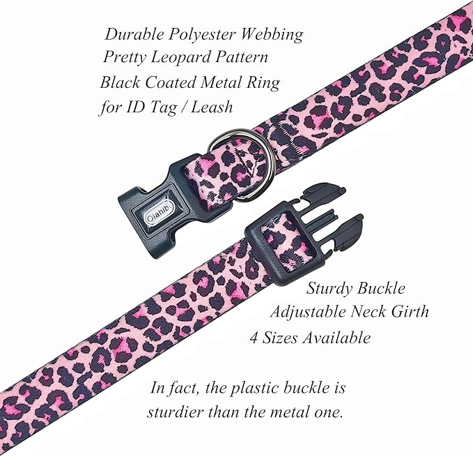 Dog Collar Leash Set, Leopard Pattern, Polyester Material, Adjustable Collar and 5ft Matching Leash, for Puppy Dogs.(XS, Colorful Leopard)