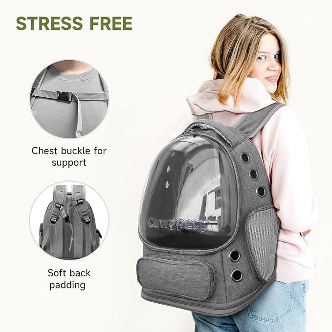 Cawypety Cat Backpack Carrier, Breathable Cat Carrier Large Space Bubble Pet Backpack for Kitty Small Dog up to 12lbs, Transparent & Foldable Pet Carrier for Travel Hiking