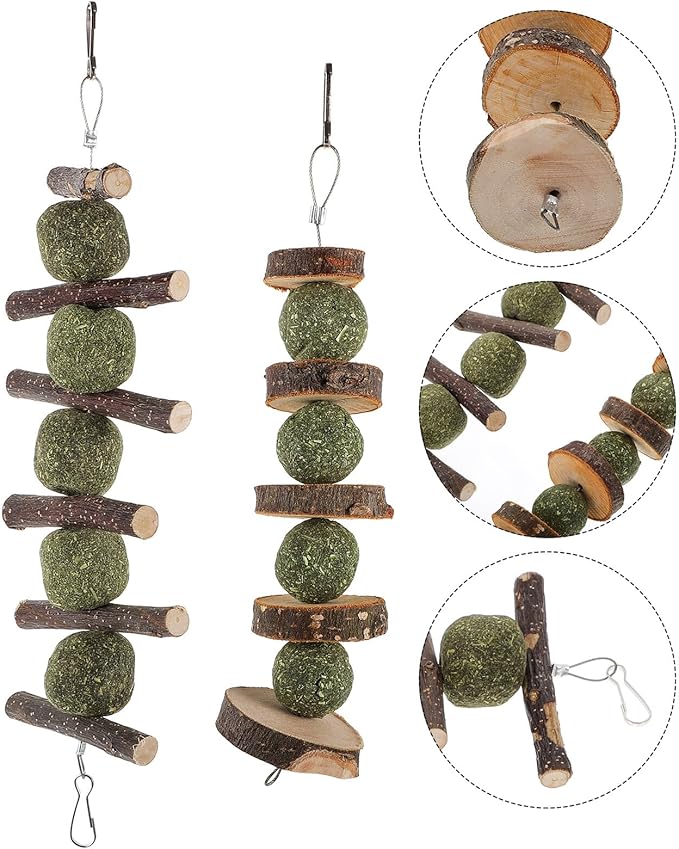 COHEALI 2 Pcs Apple Wood Pet Chewing Stick for Rabbits Hamsters and Small Animals Natural Grass and Wood Material for Healthy Dental Care and Nutritional Play