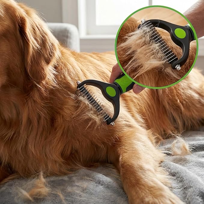 PETIMP STORE 4PCS Self Cleaning Slicker Brush, Pet Grooming Rake, Bath Brush & Massage Brush for Short/Long Haired Dogs, Cats & Horses, Pet Grooming Deshedding Tools - Pet Supplies (Green Black)