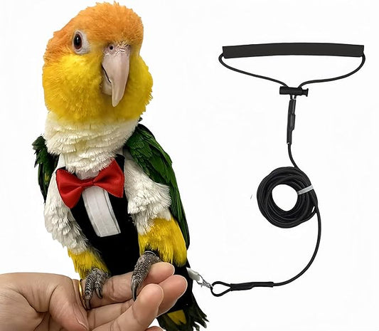 Bird Harness Leather Set Tuxedo Flight Suits with Nappy Diapers Waterproof Inner Layer Urine Wet for Parrot Cockatiel Conure Parakeet Macaw Budgie (XXL)