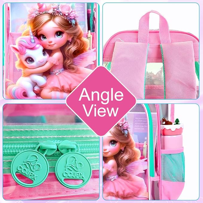 Clear Backpack for Girls and Boys, Kids Transparent Bookbag, 3PCS Cute See Through School Bag for Elementary Prechool