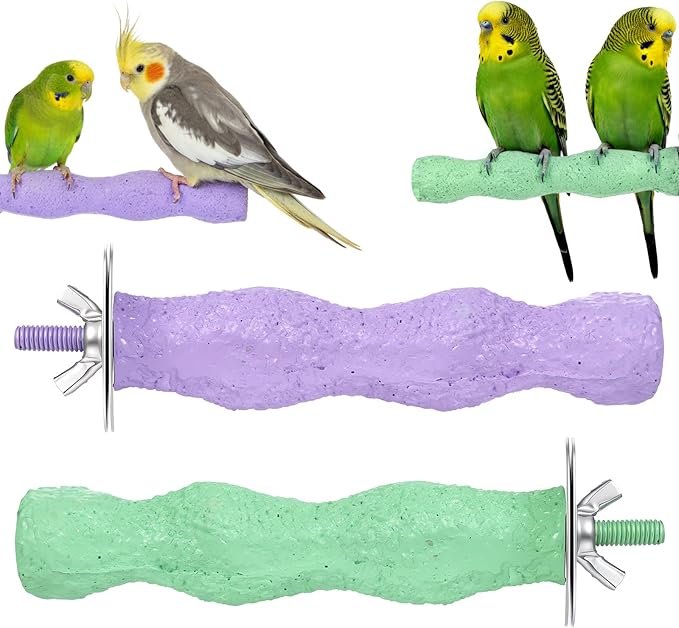 2pcs Resin Parrot Perch for Cage, Bird Beak Grinding Stone, Parakeet Nail Trimming Stick Platform Parrot Resin Beak Grinder Stone Perches Foot Claws Trimmer Chew Toy for Budgies Parakeets Cockatiels