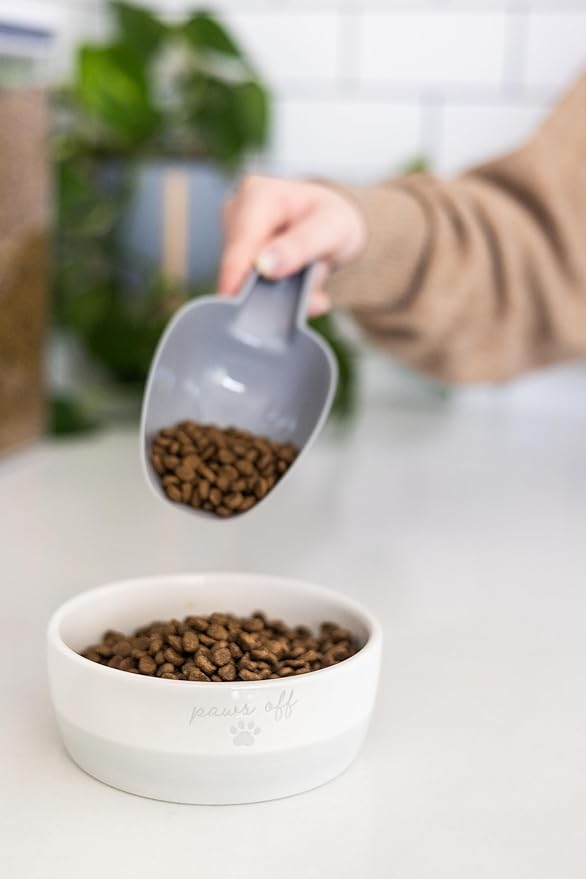 Pearhead Paws Off Ceramic Cat Bowl, Holds 1.3 Cups, Small Food and Water Bowl for Cats, Pet Dish, Microwave and Dishwasher Safe (Pack of 2)