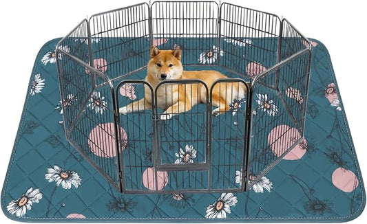 IEUUMLER Washable Pee Pads for Dogs, 1 Pack Non-Slip & Waterproof Pack Whelping Pad, Reusable Washable Puppy Potty Training Pad with Fast Absorbent for Playpen EU007 (Navy Blue Daisy, 48"X48"-1pcs)