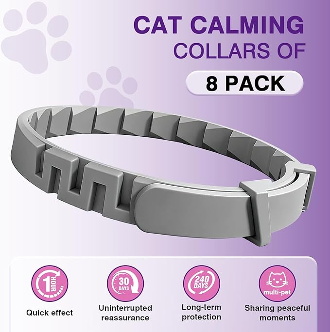 Tcllka Calming Collar for Cats 8 PK Cat Stress and Anxiety Relief Pheromone Calming Collar for Cats Anti Aggression for Cats Collar for Cats Anti Aggression for Cats Cat Calming Collars