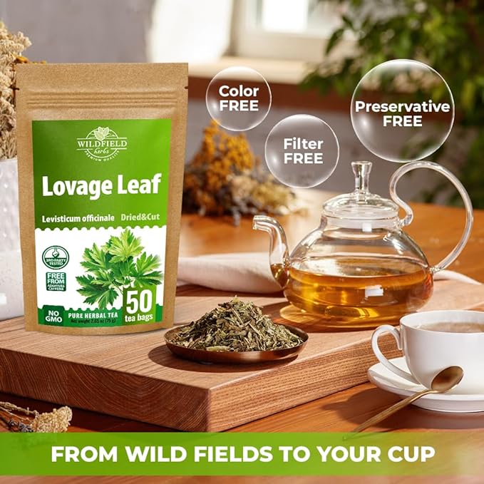 50 Bags Lovage Leaf Herb Tea (Levisticum Officinale) – 50 Count 1.5g Herbal Bags Hoja De Levístico
