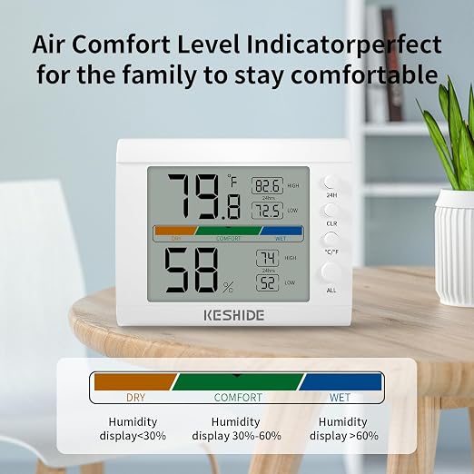 Hygrometer Thermometer Gauge Mini Digital, Monitor Indoor Outdoor Humidity Meter Temperature for Humidifiers Dehumidifiers Greenhouse Reptile Humidor White