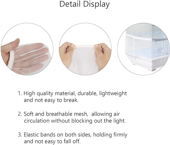 Bird Cage Cover Seed Catcher, Nylon Mesh Net for Parakeet Small Animals, Adjustable for Round Square Cages, Protects Floor from Messy Scatter, Black