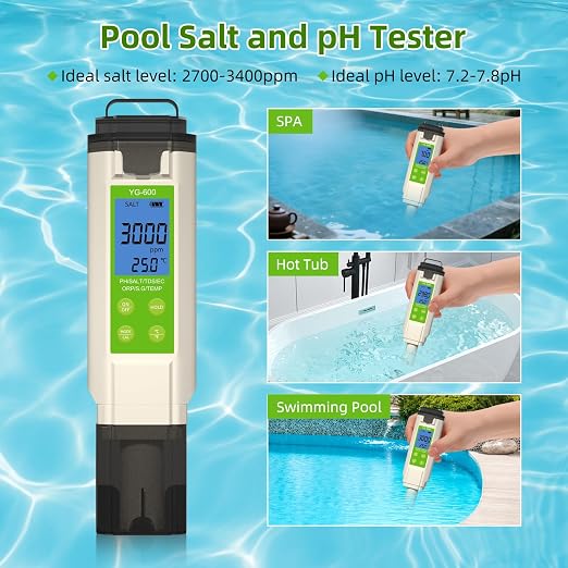 7 in 1 Pool Salt Tester, Digital Salinity & pH ORP Meter for Saltwater Pools, Hot Tubs, Spas, Aquariums, Sodium Chloride Water Quality Monitor