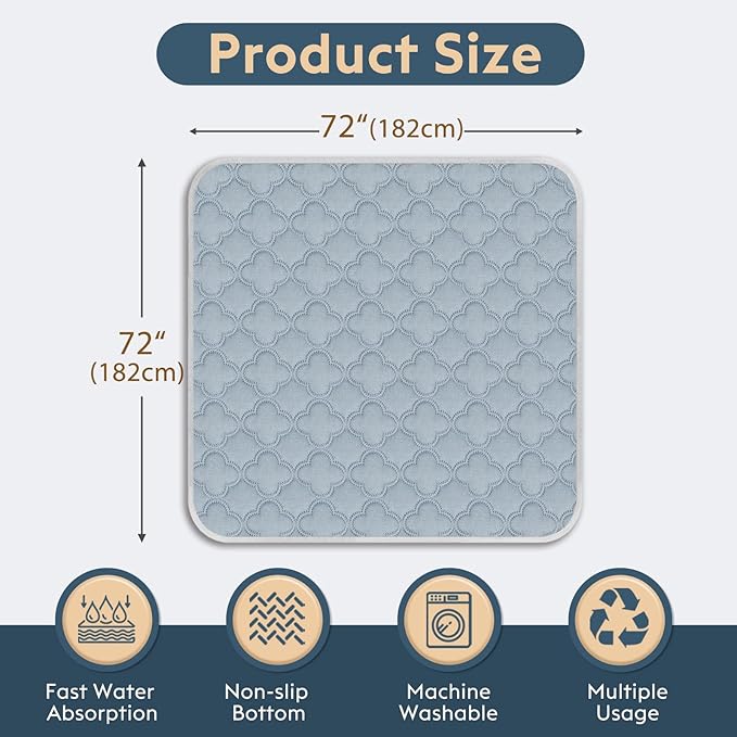 FunFurry Washable Pee Pads for Dogs - 1 Pack Reusable Pee Pads，Waterproof Puppy Pads，Pet Training Pads，Super Absorbent with Dog Paw Shape Non-Slip Backing (Light Grey, 72" X 72" - 1 Pack)