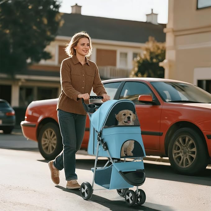Pet Stroller for Small Dogs 10 lbs, Dog Stroller for Medium Dogs 30 lbs, Cat Strollers for 2 Cats, 3 Wheels Foldable Jogger Puppy Stroller with Storage Basket and Cup Holder, Mint