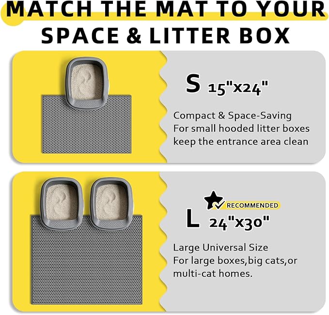 Cat Litter Mat, 30"X24" Large Double Layer Litter Trapping Mat, Waterproof/Urineproof, Easy to Clean Kitty Litter Mats for Floor, Scatter Control (Grey-2Pack)