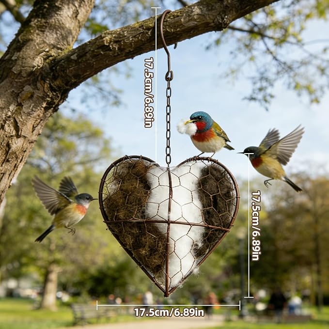 Handmade Alpaca Fiber Bird Nesting Heart - Refillable Bird Nesting Material Holder with Alpaca Wool for Bird Nesting - Outdoor Garden Dispenser & Nesting Material for Wild Birds (1 Set)