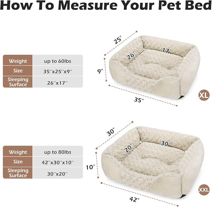 INVENHO XX-Large Dog Bed Rectangle Washable Orthopedic Soft Calming Sleeping Durable Pet Cuddler with Anti-Slip Bottom