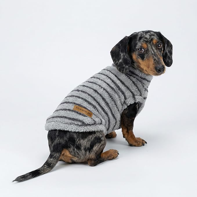 Fitwarm 2 Pack Striped Fleece Dog Sweater, Warm Winter Dog Clothes for Small Dogs Boy Girl, Fuzzy Pet Outfit, Doggy Pullover Jumper, Grey, Navy, XL