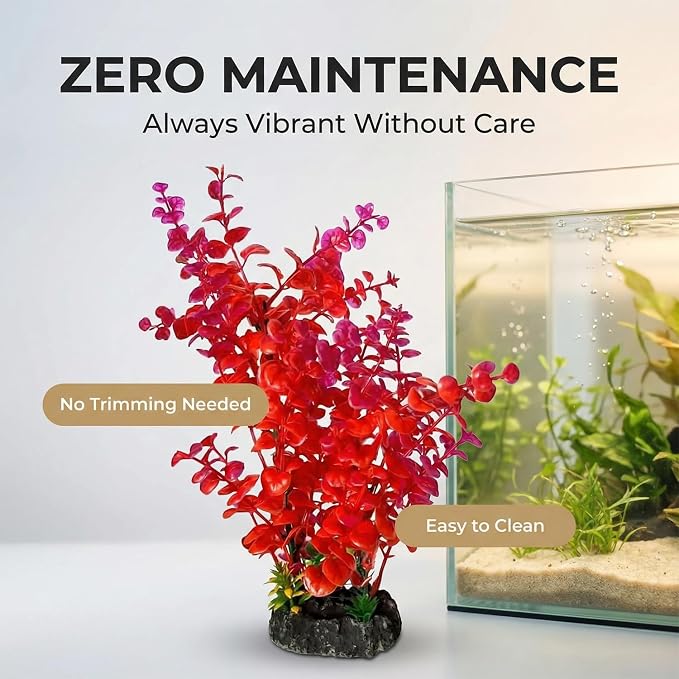 Mipukbay Red Aquarium Plants - Artificial Plastic Fish Tank Decor, Realistic Ornament Safe for Fish & Shrimp, Low-Maintenance Aquascaping Plants for Freshwater/Saltwater Tank Landscaping
