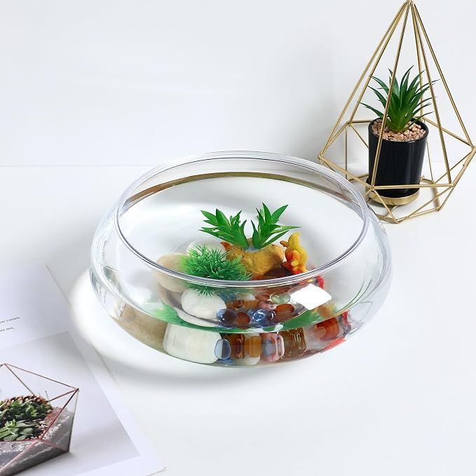 Transparent Acrylic Fish Bowl 1 Gallon Clear Round Desktop Betta Tank | Desktop Betta Aquarium Tank Fish Bowl Plastic Aquatic Planter Pot for Home Office Decor for Plants and Small Aquatic Pets