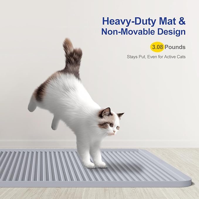 Filmicy Silicone Cat Litter Mat for Litter Box - Large 31" x 23" Waterproof Litter Trapping, Non-Slip, Durable, Easy Clean Scatter Control & Washable Kitty Floor Mat