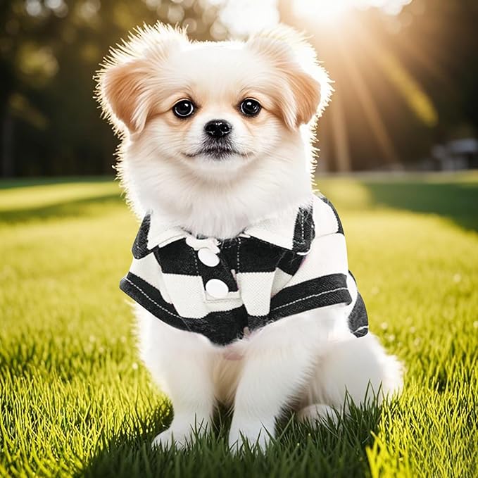 Dog Shirt Polo Shirt Striped Collar Puppy Clothes Summer Button Up Pet Clothes for Small Medium Dogs Cats for Boy Girl Pets