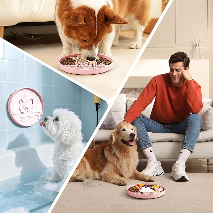 Slow Feeder Dog Bowl with Non-Slip Base, Silicone Puzzle Dog Food Bowl with Unique Design, Slow Feeding Bowl for All Types of Dogs Cats, Interactive Slow Eating, Anti-Choking