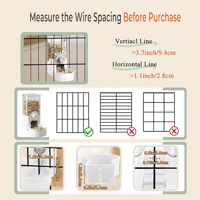 Auto Gravity Food Dispenser for Cage Hanging, 41OZ Capacity Hanging Automatic Pet Cage Feeder, Food Bowl for Cats Dogs Rabbit Ferret Chinchilla Bird Hedgehog Guinea Pig (White)