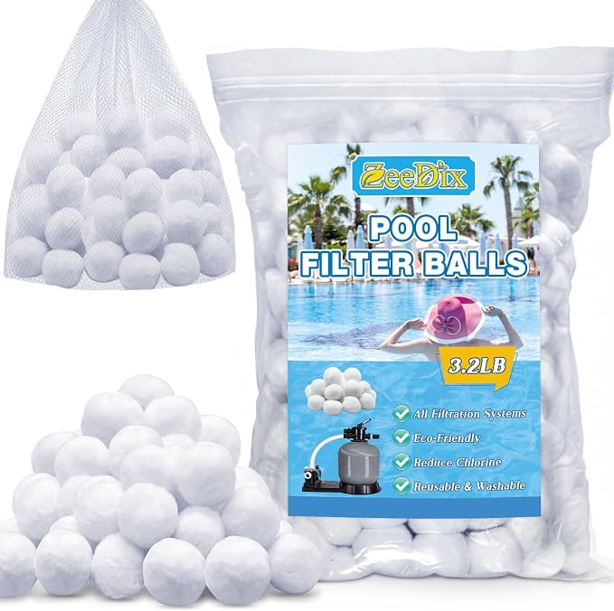 3.2 lbs Pool Filter Balls for Sand Filter Pump, New Upgrade Efficient Swimming Pool Filter Sand Alternative(Equals 100 lbs Pool Filter Sand), Reusable Eco-Friendly Fiber Filter Media Balls
