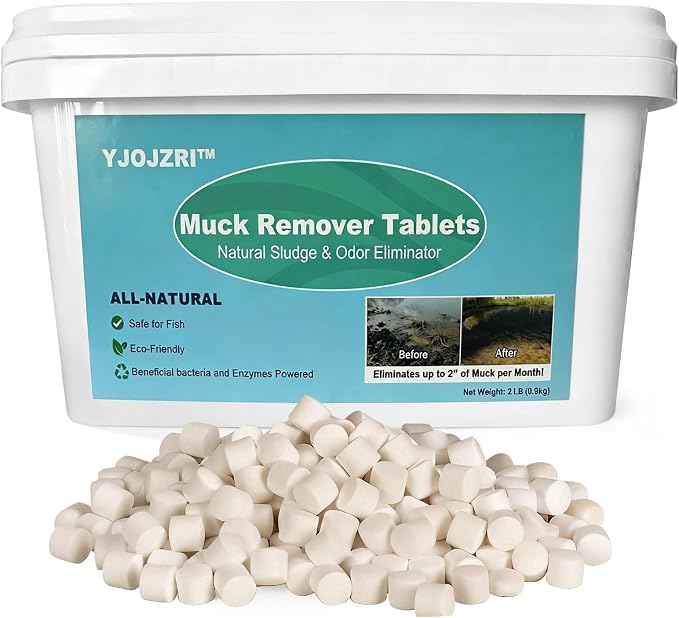 Natural Pond Sludge Remover Tablets with Beneficial Bacteria & Enzymes, Safe for Fish, Plants, Helps Reduce Odors Naturally & Break Down Muck, 5 lb Pond Treatment (2 LB)