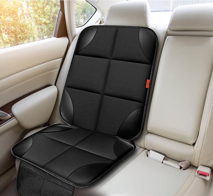 XHYANG Car Seat Protector 1 Pack Car Seat Cushion Mat Thickest Padding,Waterproof 600D Fabric Car Seat Covers for Non-Slip Backing Mesh Pockets for Baby and Pet (Black, 2 Pcs)