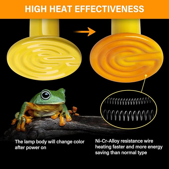 Simple Deluxe Reptile Heat Lamp 150W 2-Pack Ceramic Heat Emitter Heating Bulb No Light, Brooder Coop Heater for Terrarium Amphibian Pet Snake Turtle, Incubating Chicken, Color Version, Yellow