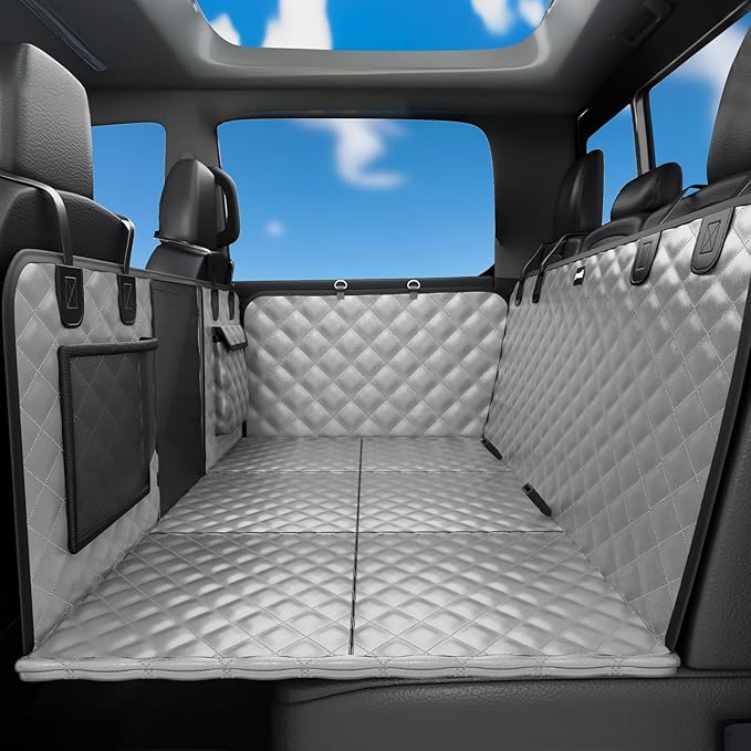 Back Seat Extender for Dogs 57 * 28.7 in, Upgraded Sofa Leather Dog Car Seat Cover for Back Seat, Foldable in the Car, Hard PVC Panels Bottom Support to 330 lbs, Full Coverage for Full Size Truck/SUV