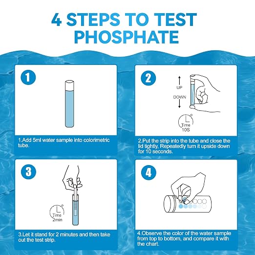 Phosphate Test Kit, Pool Phosphate Test Kit, 50 ct with Colorimetric Tube | Phosphate Test Strips for Hot Tub and Swimming Pool, Quick & Reliable Water Testing
