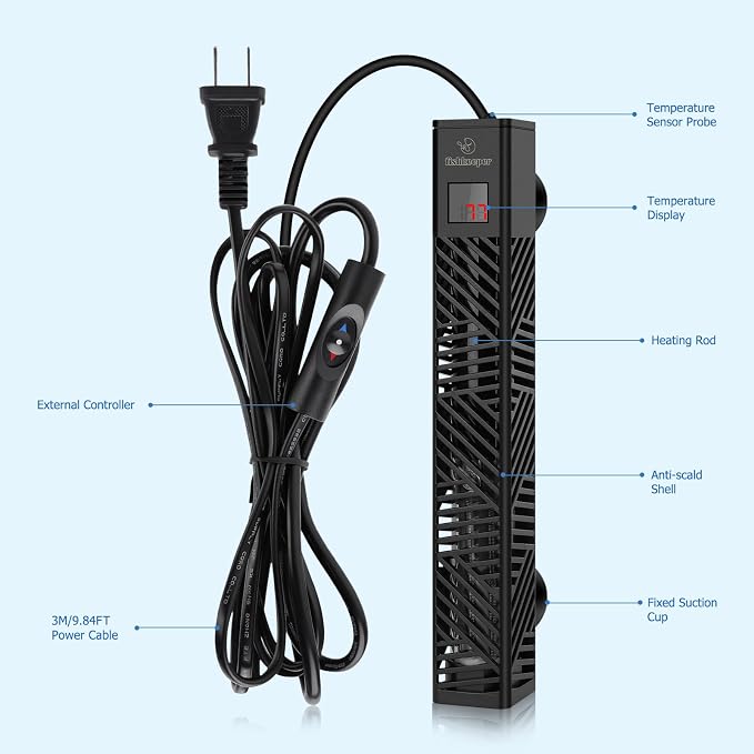 fishkeeper Adjustable Fish Tank Heater 200W/300W for 1-80 Gallon Aquariums | Explosion Proof Submersible Aquarium Heater with LED Digital Display and Overheat Protection for Saltwater & Freshwater Tanks