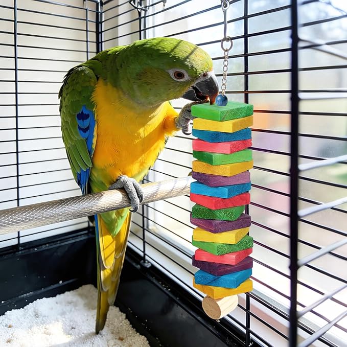 DECHOUS 100Pcs Bird Toys Wooden Blocks Parrot Toys Multicolored Natural Bird Wood Chewing Chips for Conures Parakeets Cockatiels Lovebirds African Grey Macaws Cage Fun