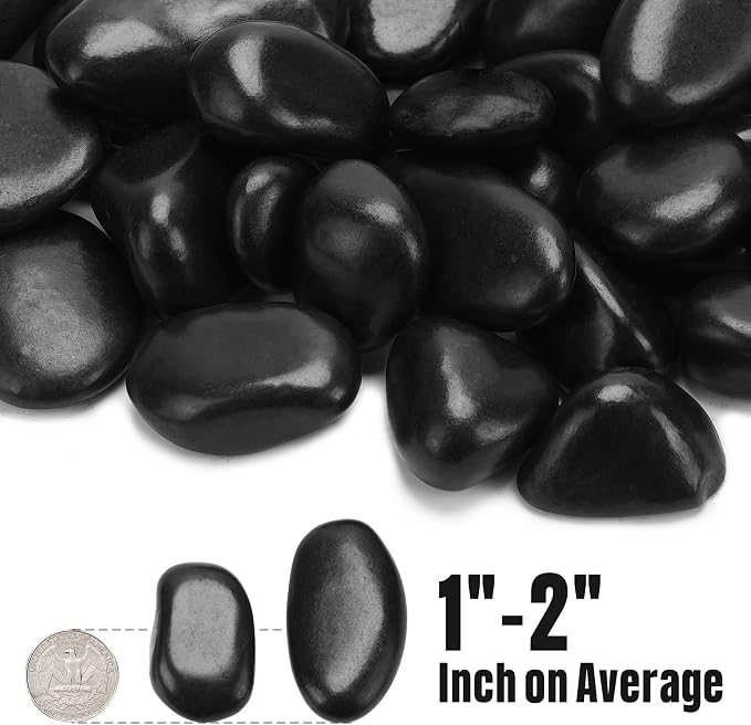 onlyfire 15 lbs Natural Black Polished Pebbles, 1"-2" Decorative River Rock