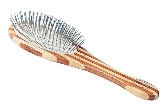 Bass Brushes | Style & Detangle Pet Brush | Alloy Pin | Bamboo Handle | Large Oval | Striped Finish | Model A10-SB