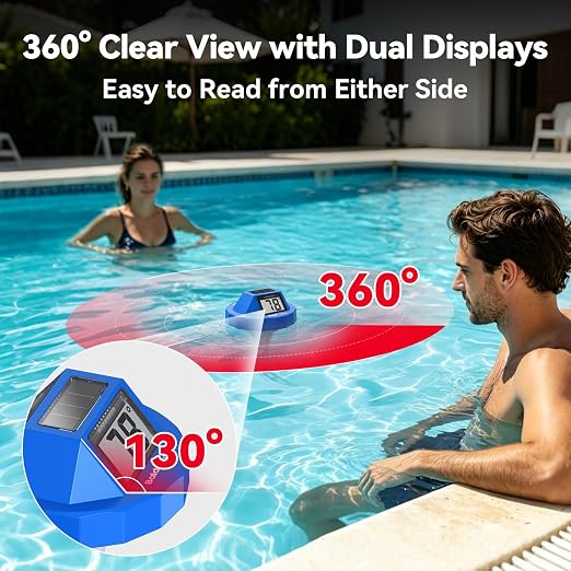 Pool Thermometer Digital Floating, Swimming Pool Water Temperature Sensor, 2026 New Upgrade | Solar Powered | Easy Read | High Precision | Anti-Fog, for Hot Tub, Spa & Ice Bath